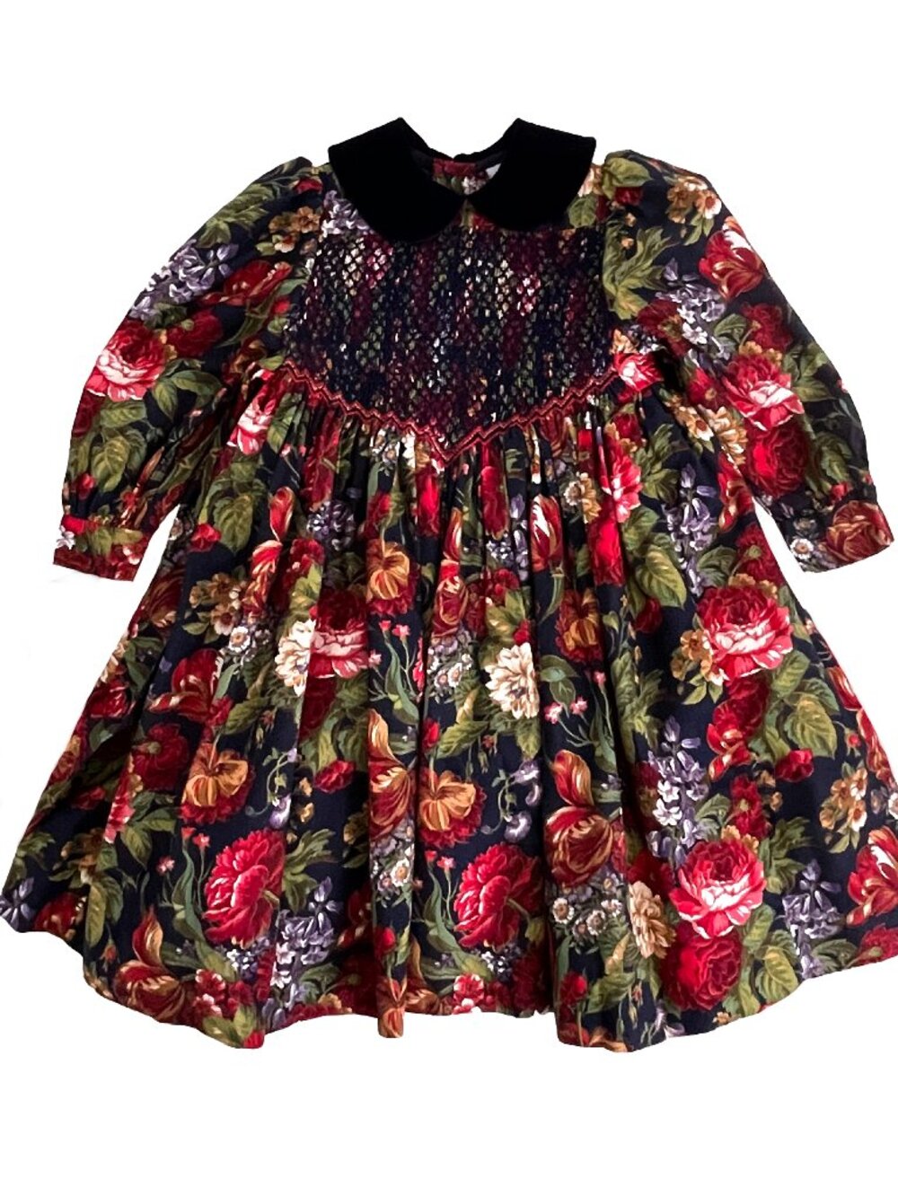 Floral Hand Smocked 3T Dress NWOT Vintage Isabel Garreton Christmas Holiday